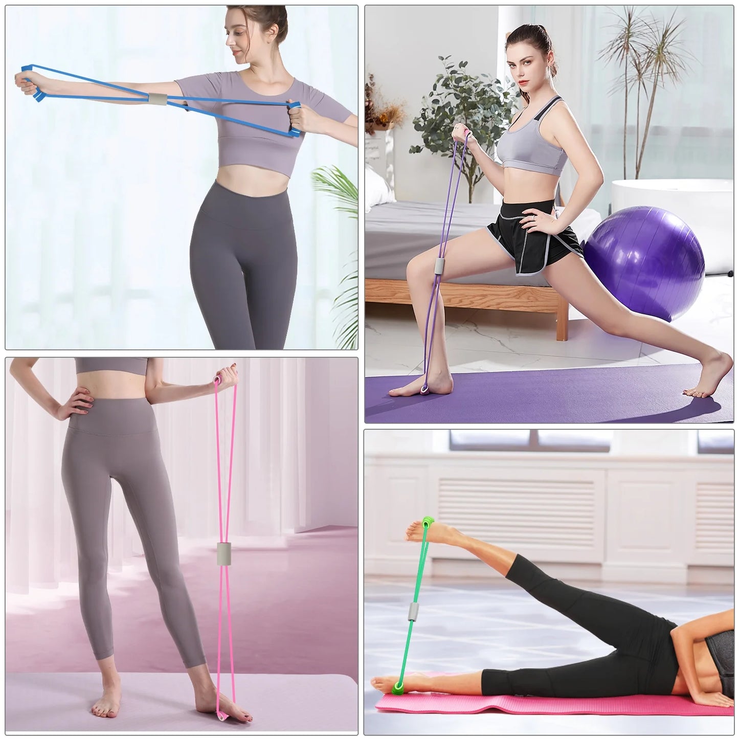4-Pack Figure 8 Resistance Bands – Durable Pull Bands for Upper Body Workouts, Toning, Home Gym Training and Physical Therapy