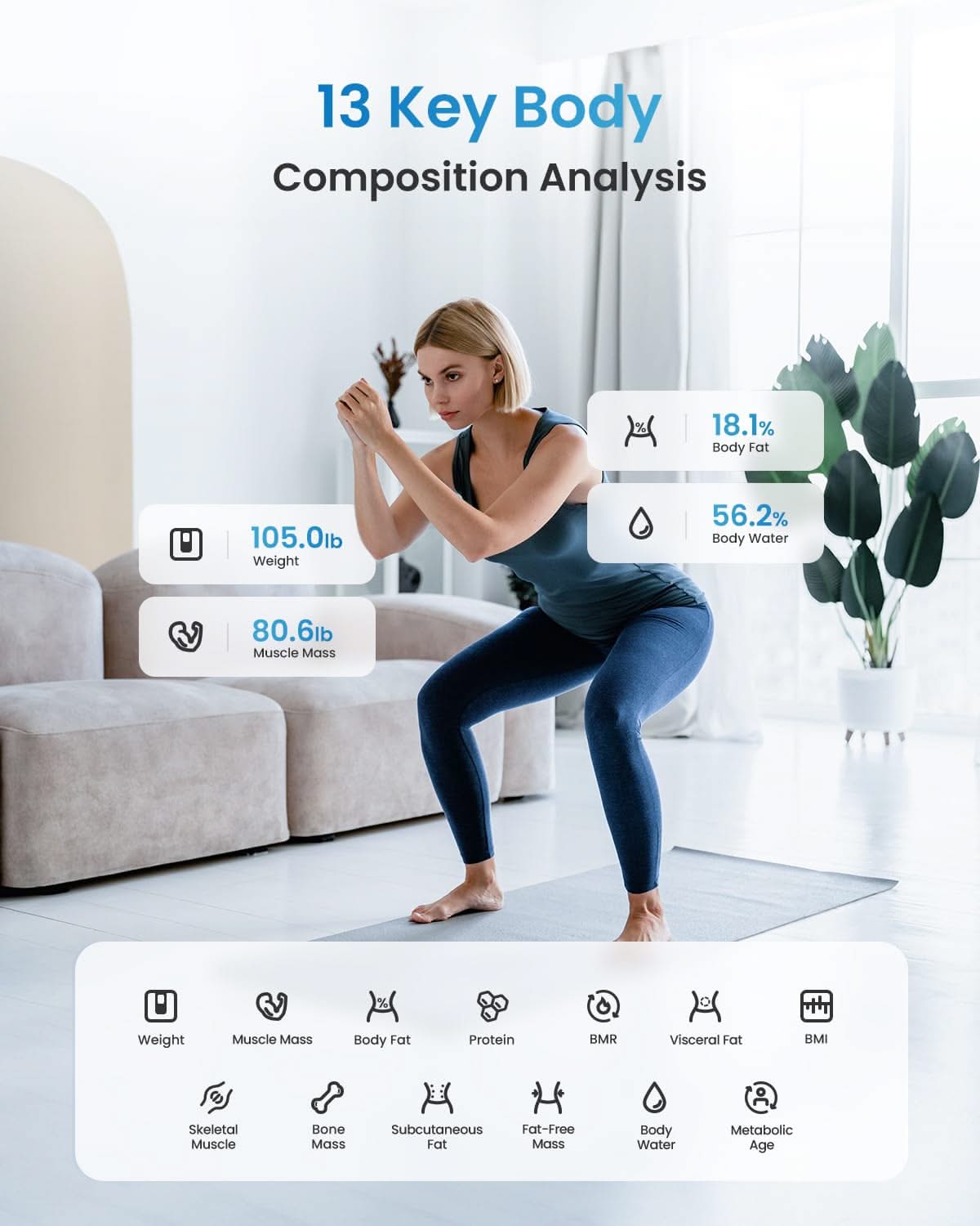 Bluetooth Smart Body Scale – Digital Weight Scale with App, BMI & Body Fat Analyzer, Tracks 13 Health Metrics